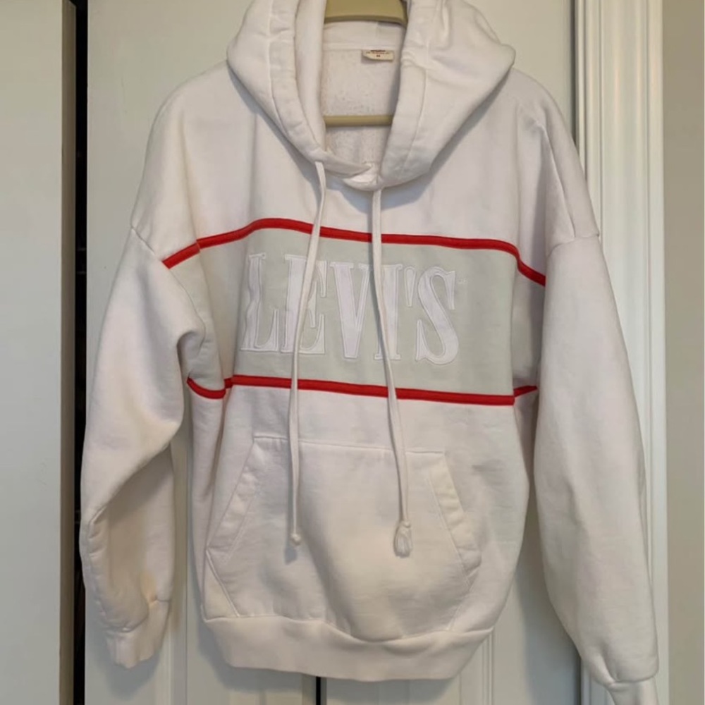 Levi's White Pullover Hoodie with Red Stripe Accents SZ XS